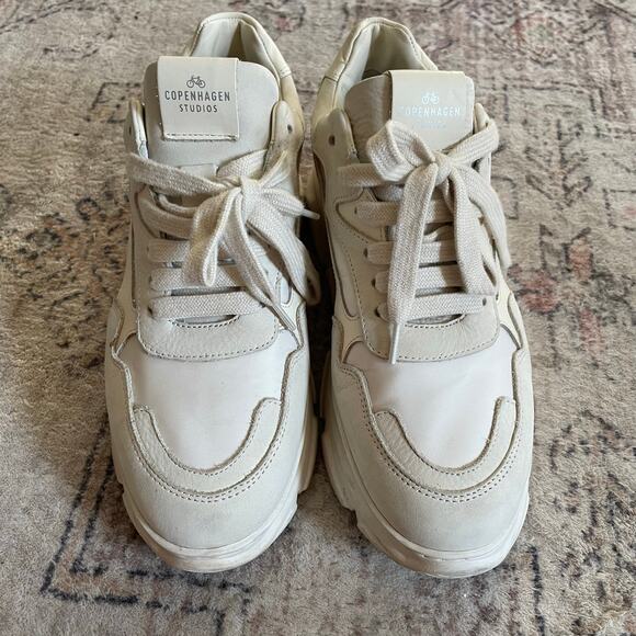 Copenhagen Studios EU 36 Suede-Leather Panelled Chunky Designer Sneakers White - Picture 4 of 9